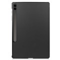 For Samsung Galaxy Tab S9 FE+ Custer Pure Color 3-Fold Holder Smart Leather Tablet Case(Black)
