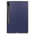 For Samsung Galaxy Tab S9 FE+ Custer Pure Color 3-Fold Holder Smart Leather Tablet Case(Dark Blue)