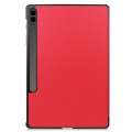 For Samsung Galaxy Tab S9 FE+ Custer Pure Color 3-Fold Holder Smart Leather Tablet Case(Red)