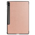 For Samsung Galaxy Tab S9 FE+ Custer Pure Color 3-Fold Holder Smart Leather Tablet Case(Rose Gold)