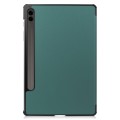 For Samsung Galaxy Tab S9 FE+ Custer Pure Color 3-Fold Holder Smart Leather Tablet Case(Dark Green)