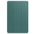 For Google Pixel Tablet Custer Pure Color 3-Fold Holder Smart Leather Tablet Case(Dark Green)