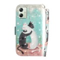 For Motorola Moto G54 3D Colored Horizontal Flip Leather Phone Case(Black White Cat)