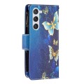 For Samsung Galaxy S24 5G Colored Drawing Pattern Zipper Leather Phone Case(Gold Butterfly)