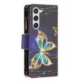 For Samsung Galaxy S24 5G Colored Drawing Pattern Zipper Leather Phone Case(Big Butterfly)