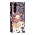 For Samsung Galaxy S24+ 5G Colored Drawing Pattern Zipper Leather Phone Case(Flower Elephant)