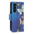 For Samsung Galaxy S24+ 5G Colored Drawing Pattern Zipper Leather Phone Case(Gold Butterfly)