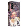 For Samsung Galaxy A35 Colored Drawing Pattern Zipper Leather Phone Case(Flower Elephant)