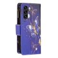 For Samsung Galaxy A35 Colored Drawing Pattern Zipper Leather Phone Case(Purple Butterfly)