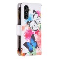 For Samsung Galaxy A35 Colored Drawing Pattern Zipper Leather Phone Case(Two Butterflies)