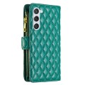 For Samsung Galaxy S24+ 5G Diamond Lattice Zipper Wallet Leather Flip Phone Case(Green)