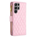 For Samsung Galaxy S24 Ultra 5G Diamond Lattice Zipper Wallet Leather Flip Phone Case(Pink)
