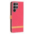 For Samsung Galaxy S24 Ultra 5G Color Block Denim Texture Leather Phone Case(Red)