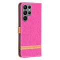 For Samsung Galaxy S24 Ultra 5G Color Block Denim Texture Leather Phone Case(Rose Red)
