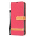 For Samsung Galaxy S24 5G Color Block Denim Texture Leather Phone Case(Red)