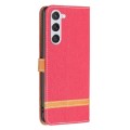 For Samsung Galaxy S24 5G Color Block Denim Texture Leather Phone Case(Red)