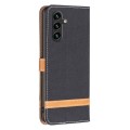 For Samsung Galaxy A35 Color Block Denim Texture Leather Phone Case(Black)