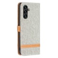 For Samsung Galaxy A35 Color Block Denim Texture Leather Phone Case(Grey)