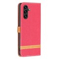 For Samsung Galaxy A35 Color Block Denim Texture Leather Phone Case(Red)