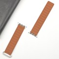 For Apple Watch 8 41mm Reverse Buckle Magnetic Silicone Watch Band(Silver Buckle Brown)