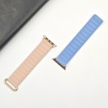 For Apple Watch 8 45mm  Reverse Buckle Magnetic Silicone Watch Band(Rose Buckle Blue Pink)