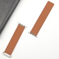 For Apple Watch 9 41mm Reverse Buckle Magnetic Silicone Watch Band(Silver Buckle Brown)