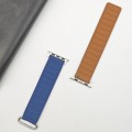 For Apple Watch 9 45mm Reverse Buckle Magnetic Silicone Watch Band(Silver Buckle Blue)