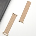 For Apple Watch 9 45mm Reverse Buckle Magnetic Silicone Watch Band(Rose Buckle Milk Grey)