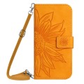 For Honor 90 Smart Skin Feel Sun Flower Pattern Leather Phone Case with Lanyard(Yellow)