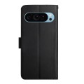 For Google Pixel 9 Pro HT02 Genuine Leather Fingerprint-proof Flip Phone Case(Black)