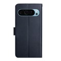 For Google Pixel 9 Pro HT02 Genuine Leather Fingerprint-proof Flip Phone Case(Blue)