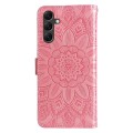 For Samsung Galaxy A15 Embossed Sunflower Leather Phone Case(Rose Gold)