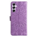 For Samsung Galaxy A05s Embossed Sunflower Leather Phone Case(Purple)