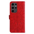 For Samsung Galaxy S24 Ultra Embossed Sunflower Leather Phone Case(Red)