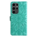 For Samsung Galaxy S24 Ultra Embossed Sunflower Leather Phone Case(Green)