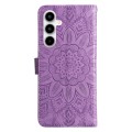 For Samsung Galaxy A35 Embossed Sunflower Leather Phone Case(Purple)