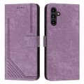 For Samsung Galaxy S23 FE 5G Skin Feel Stripe Pattern Leather Phone Case with Long Lanyard(Purple)