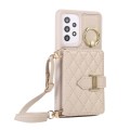 For Samsung Galaxy A53 5G Horizontal Card Bag Ring Holder Phone Case with Dual Lanyard(Beige)