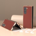 For Samsung Galaxy Z Fold5 Genuine Leather Silk Series Nano Plating Phone Case(Coffee)