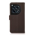 For OnePlus 12R KHAZNEH Side-Magnetic Litchi Genuine Leather RFID Phone Case(Brown)