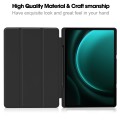 For Samsung Galaxy Tab S9 FE+ 3-Fold Pure Color TPU Smart Leather Tablet Case with Pen Slot(Black)