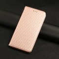 For Samsung Galaxy A05S Carbon Fiber Texture Flip Holder Leather Phone Case(Rose Gold)