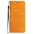 For Samsung Galaxy S24 Ultra 5G Ethnic Embossed Adsorption Leather Phone Case(Yellow)