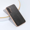 For Samsung Galaxy Z Flip5 Nano Plating Wood Texture PU Phone Case(Black)