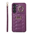 For Samsung Galaxy S21 5G Vertical Card Bag Ring Holder Phone Case with Dual Lanyard(Dark Purple)