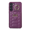 For Samsung Galaxy S23+ 5G Vertical Card Bag Ring Holder Phone Case with Dual Lanyard(Dark Purple)