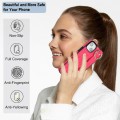 For iPhone 14 Non-slip Full Coverage Ring PU Phone Case with Wristband(Rose Red)