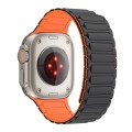 For Apple Watch 7 45mm Magnetic Loop Silicone Watch Band(Black Orange)