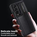 For Samsung Galaxy Z Fold4 Full Coverage Fold Double Buckle PU Phone Case with Pen Slots(Black)