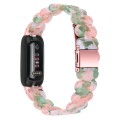 For Fitbit Inspire 3 Oval Resin Replacement Watch Band(Pink Green Flower)